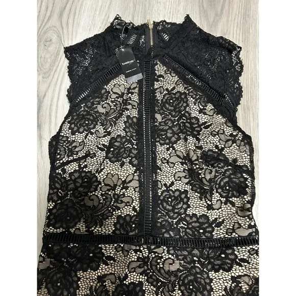 Bebe Lace Midi Dress Black Nude Mock Neck NWT y2k party sleeveless luxury zipper - Picture 6 of 7